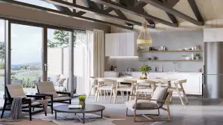 Ontario's coolest cabins to rent | The living area inside a cabin at Wander resort in Prince Edward County, Ontario