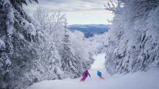 Mont Tremblant activities | Two people skiing down a trail at Mont Tremblant