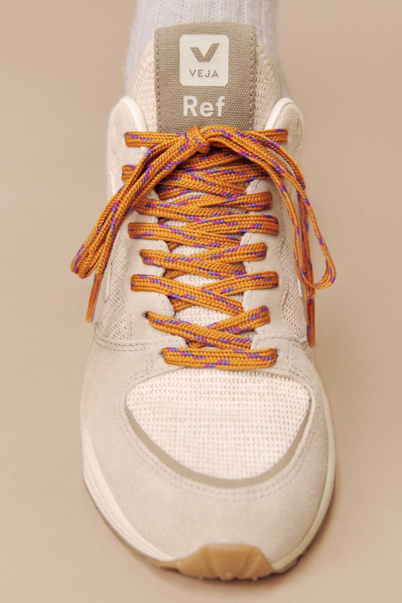 Veja X Reformation Sneakers | A view of sneakers from above the laces