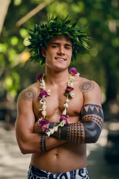 A native man with tattoos in Mo'orea, French Polynesia