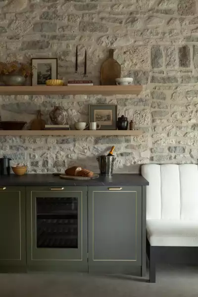 Shelving in a guest room at The Kat Florence Hotel