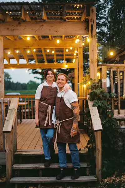 Grey County | Owners Hannah Harradine and Joel Gray pose at Down Home in Grey County