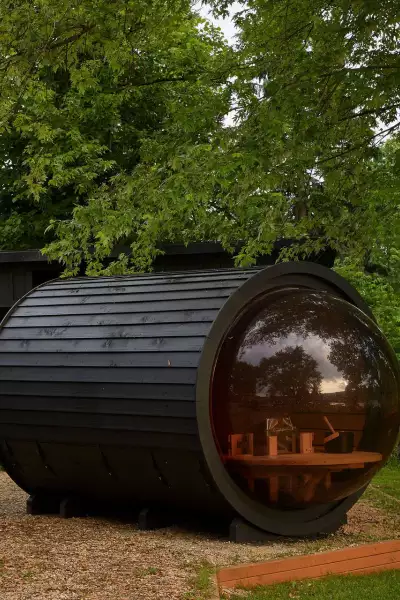 Grey County | A view of the sauna from outside at June Motel Beaver Valley