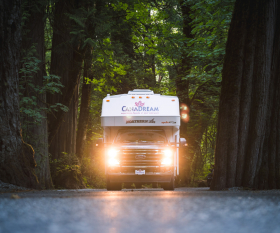 CanaDream: RV rentals in Ontario | A CanaDream Maxi Travel Camper in the woods