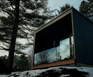 Outside of a cabin at Dimensions Algonquin Highlands