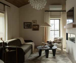 Living space in a room at The Kat Florence hotel, Elora