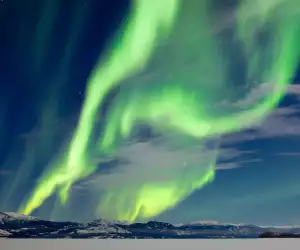 The northern lights over Lake Laberge, Yukon