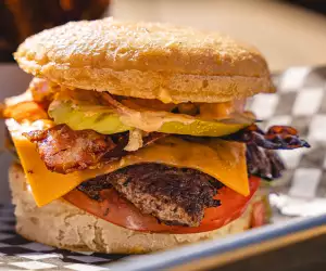 A burger from The Commissary at Base31 in Picton, Prince Edward County